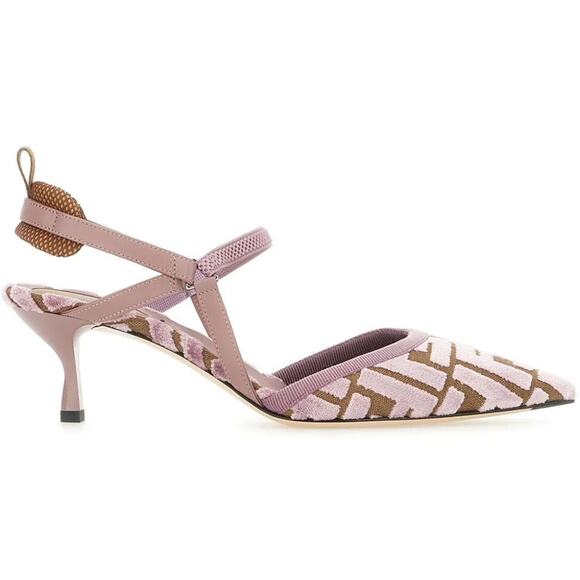 Fendi Colibri Lite Mauve Pink FF Logo Pointed Slingback 55 Kitten Heel Pump 36.5 - Picture 6 of 16